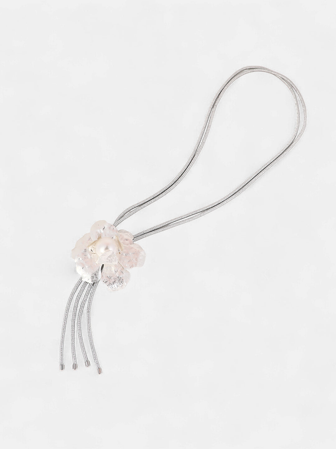 The Flora-Bloom Long Necklace - Metallic Silver