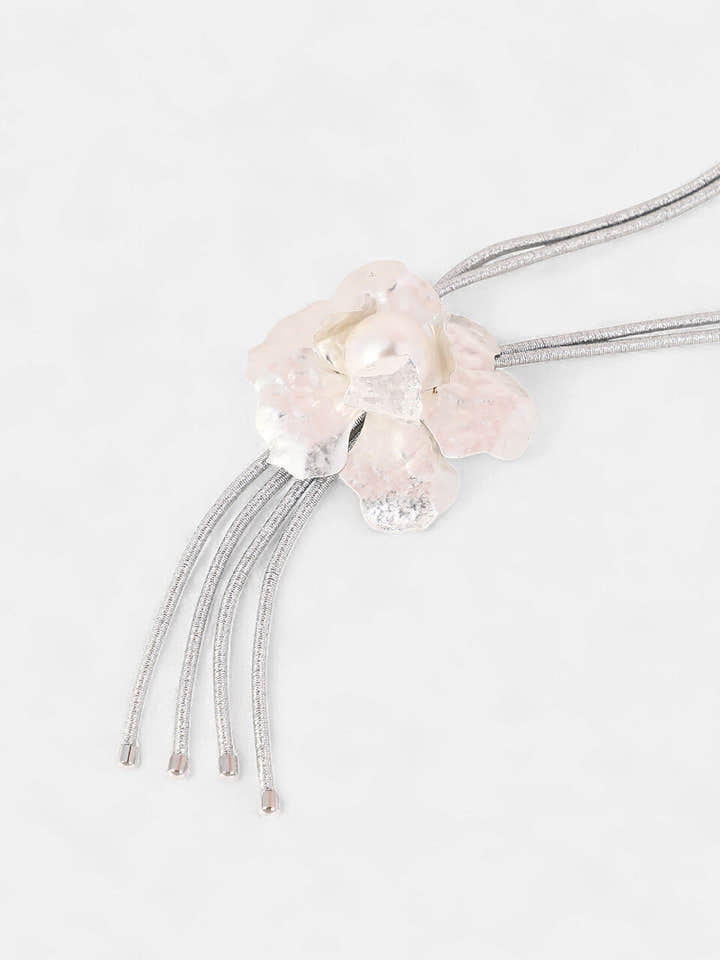 The Flora-Bloom Long Necklace - Metallic Silver