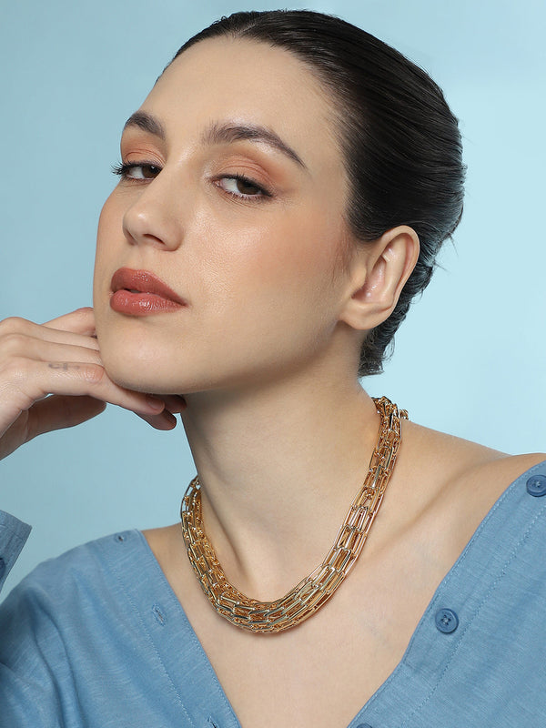 Women's The Braid Pin-Link Chain Necklace - California Gold