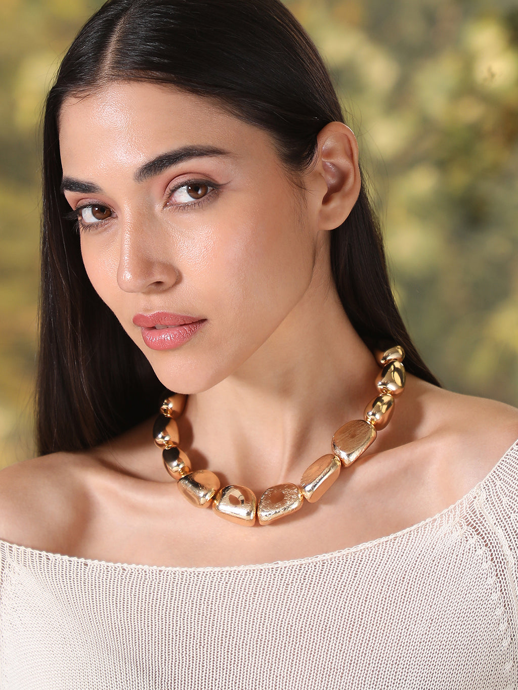 The Luxe Stone Chain Necklace - Champagne Gold
