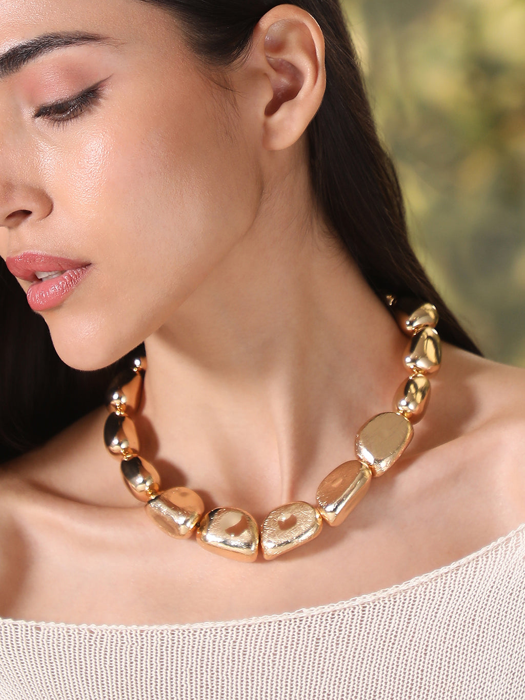 The Luxe Stone Chain Necklace - Champagne Gold