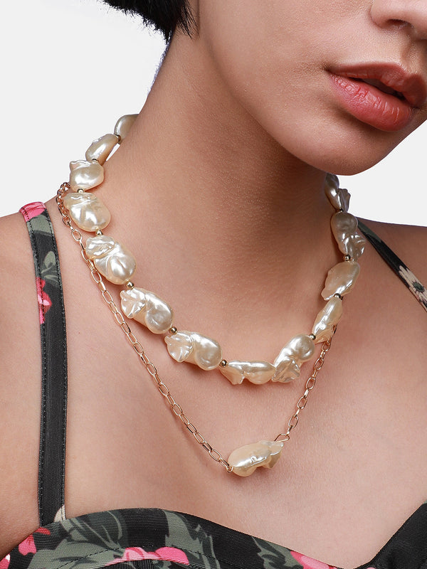 The Abstract-Pearl Mult-Layer Necklace - Pearl White