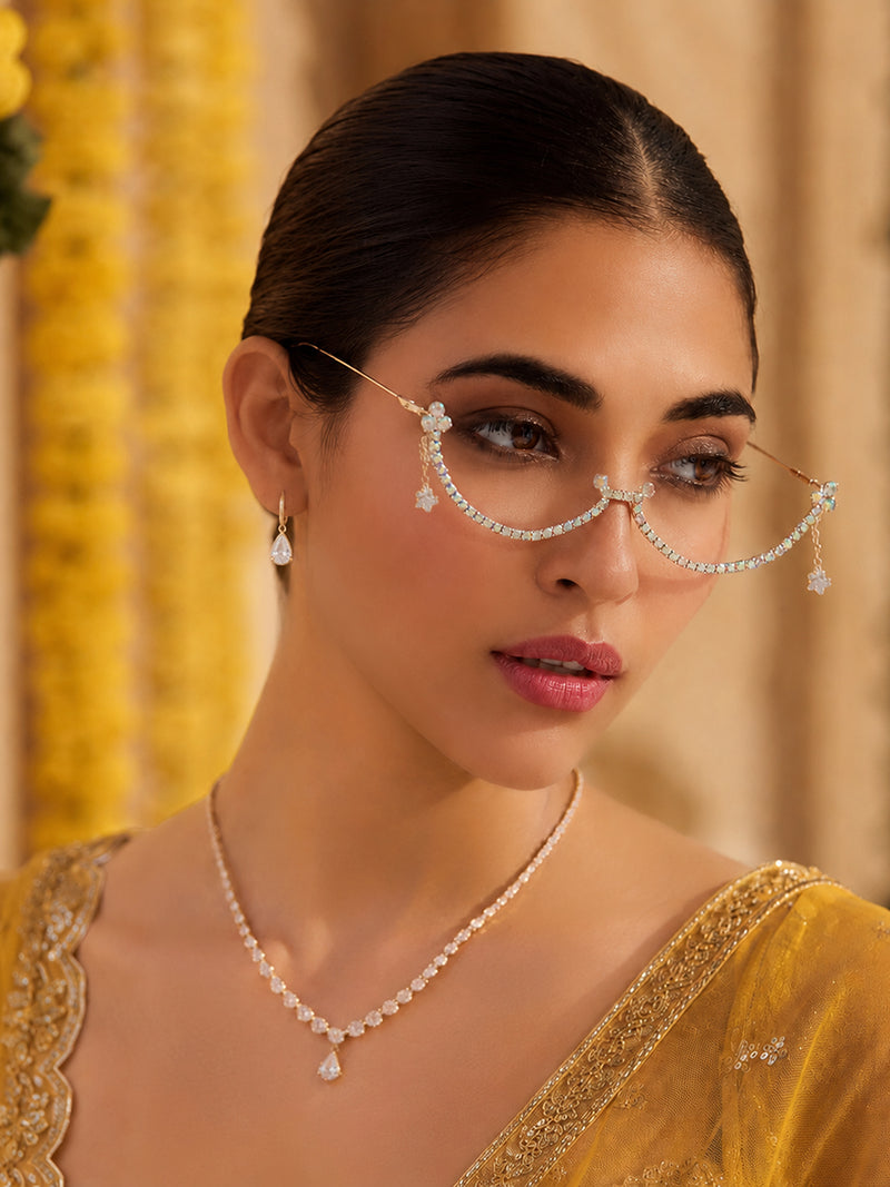 The Crystal Cascade Eyewear Chain - Gold