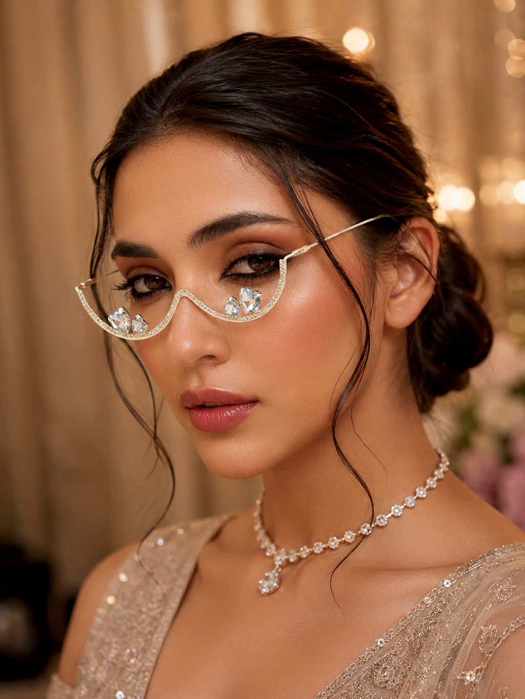 The Aurora Crystal Eyewear Chain - Silver