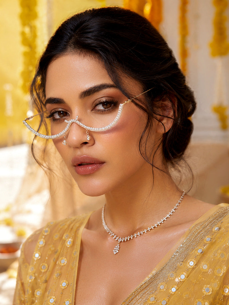 The Luna Crystal Drape Eyewear Chain - Silver
