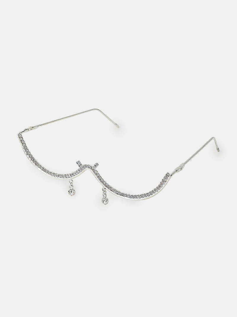 The Luna Crystal Drape Eyewear Chain - Silver