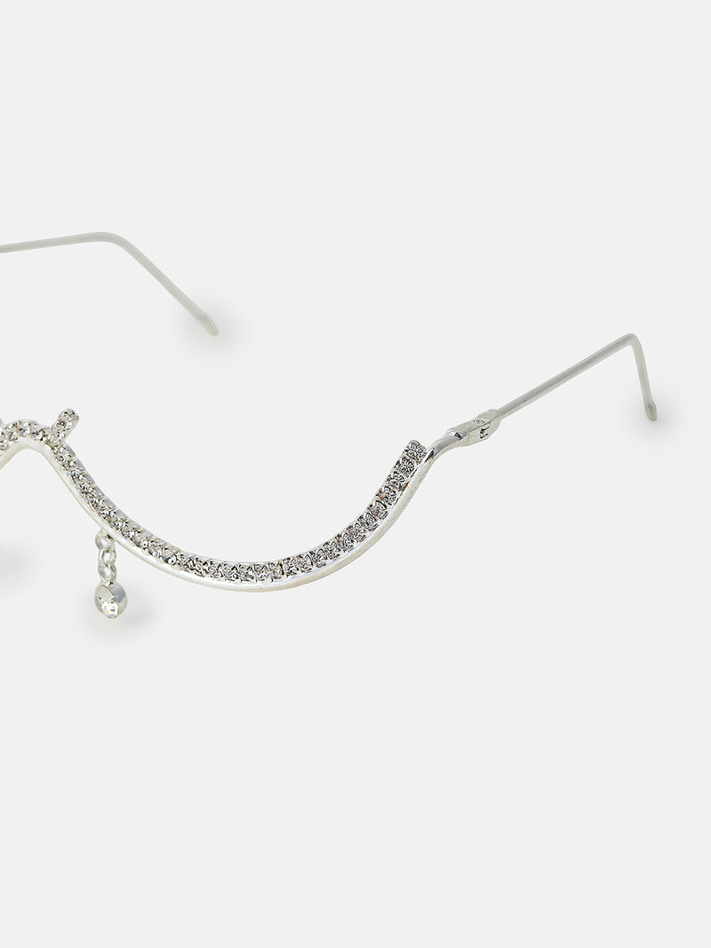 The Luna Crystal Drape Eyewear Chain - Silver