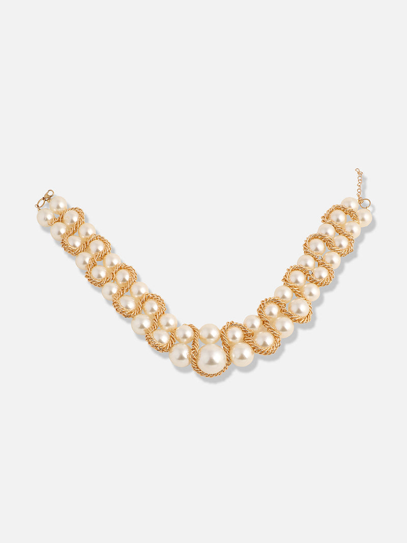 The Swirl-Chain Pearl Collar Necklace - Pearl White