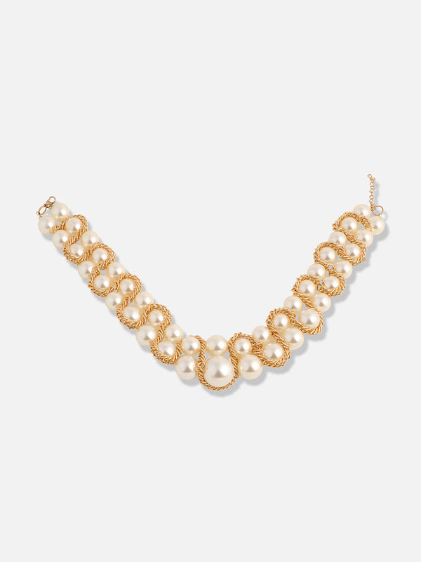 The Swirl-Chain Pearl Collar Necklace - Pearl White
