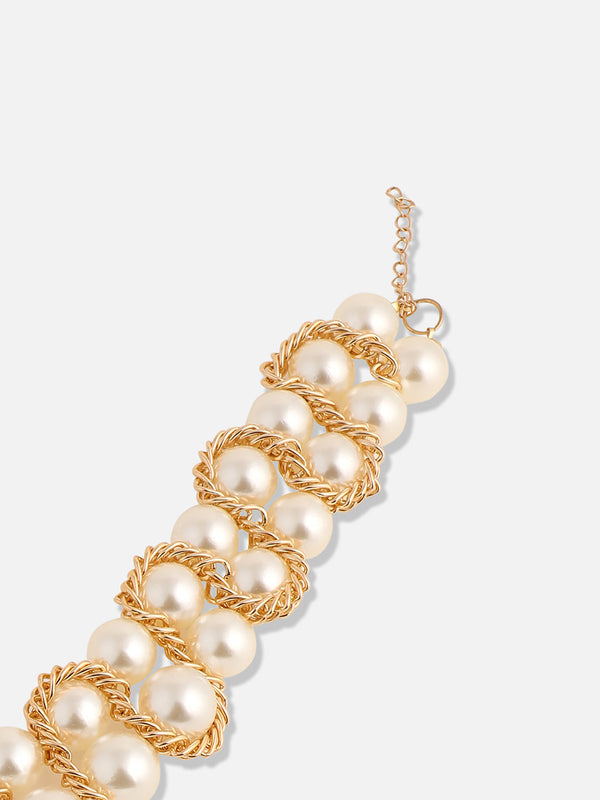 The Swirl-Chain Pearl Collar Necklace - Pearl White