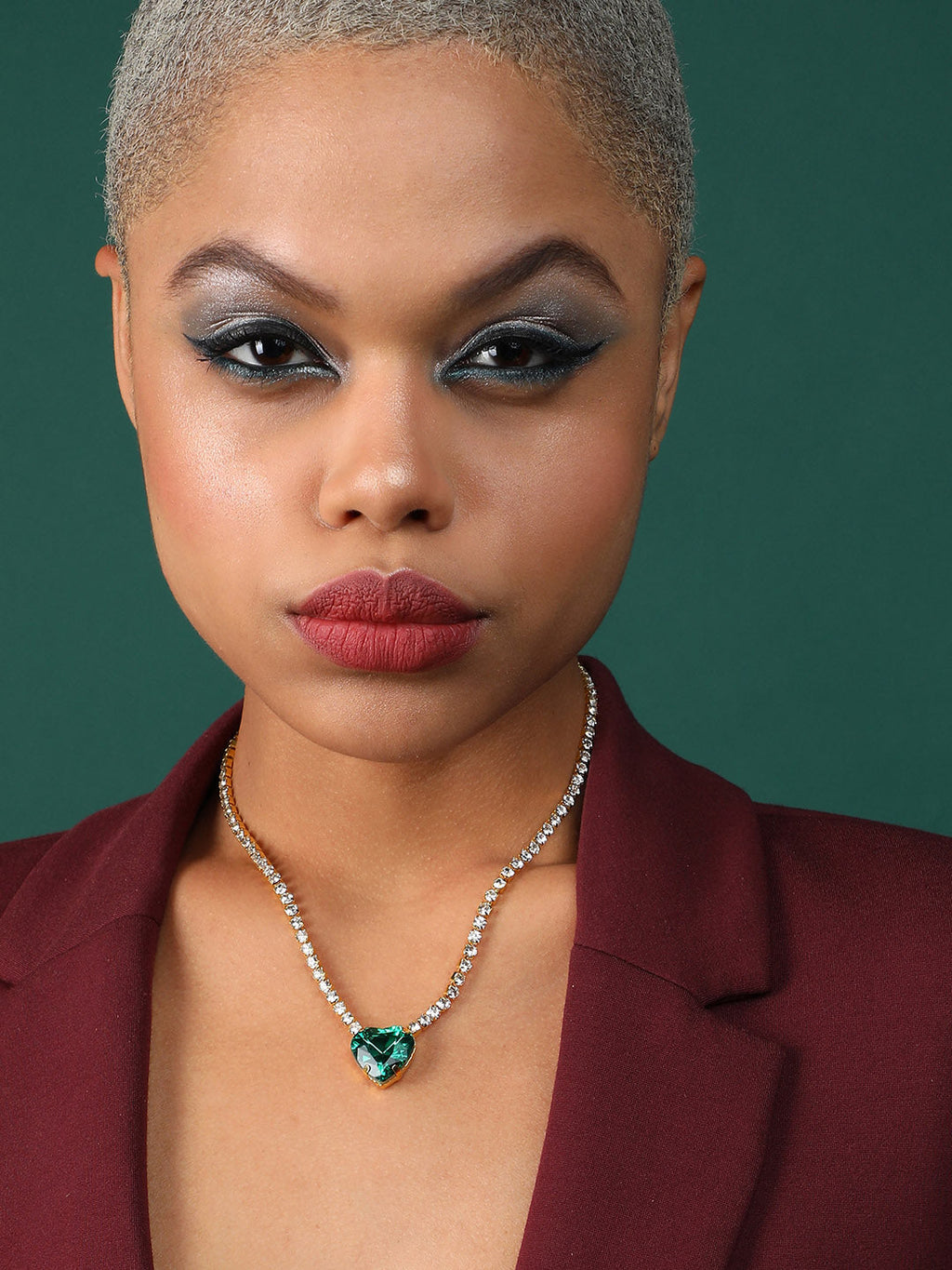 Women's Cristal-Coeur Collar Necklace - Emerald Green