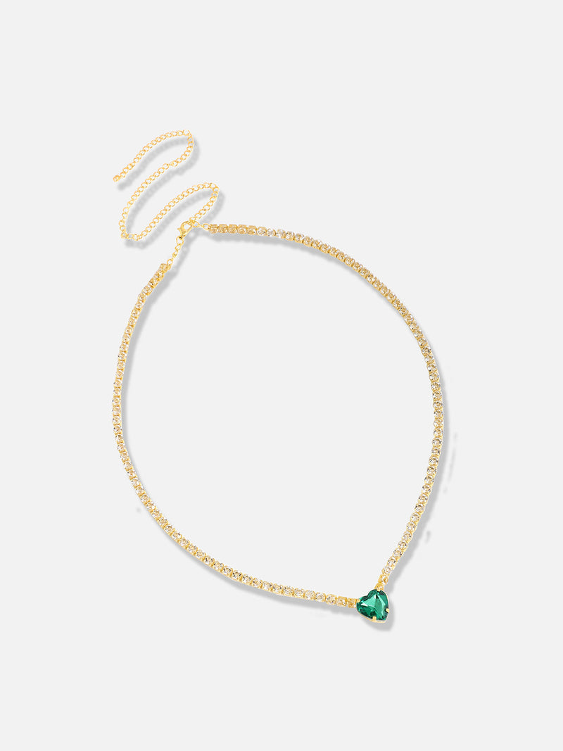 Women's Cristal-Coeur Collar Necklace - Emerald Green