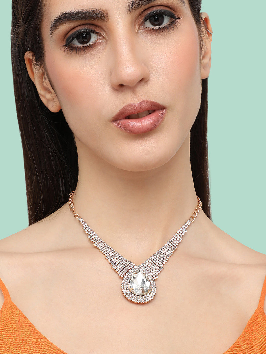 The Teardrop-Bling Statement Necklace - Crystal Silver