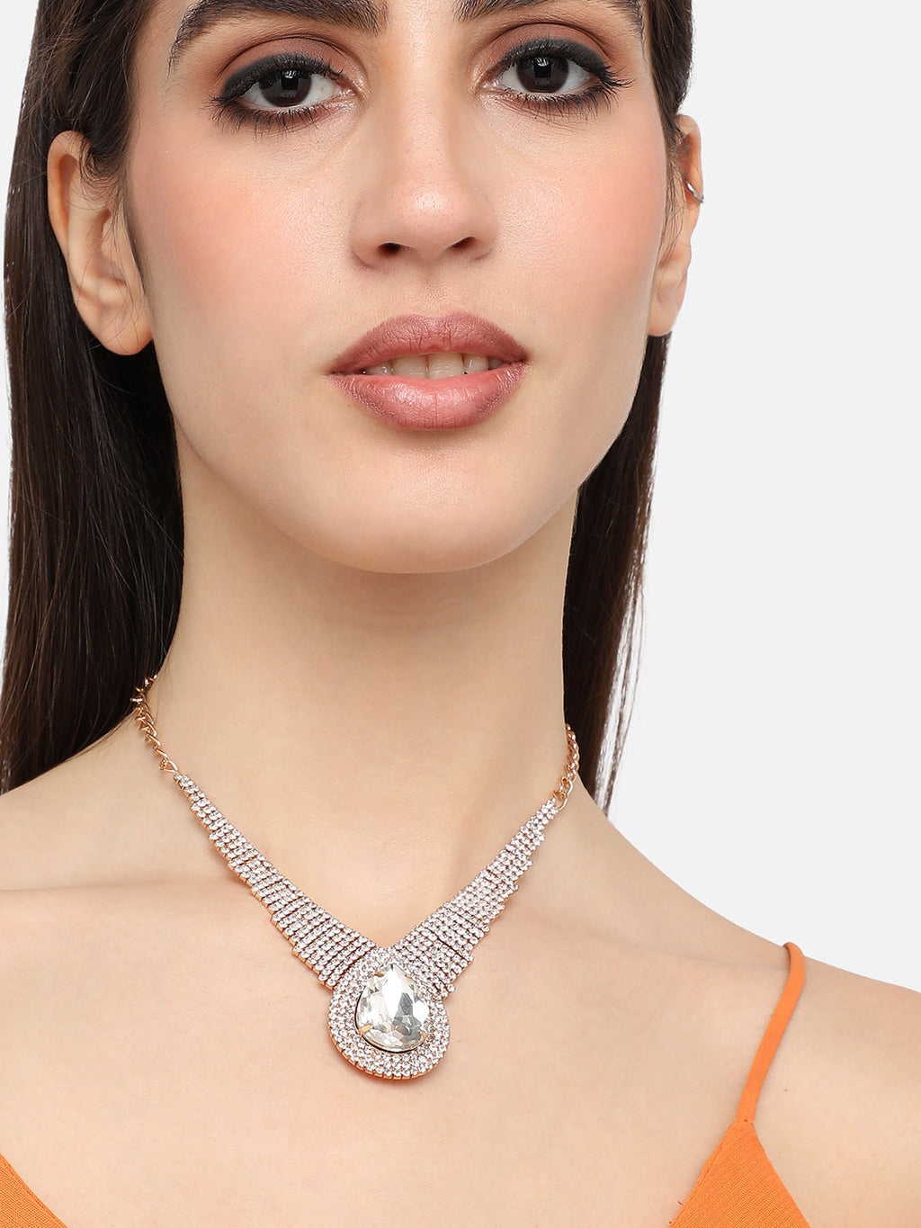 The Teardrop-Bling Statement Necklace - Crystal Silver