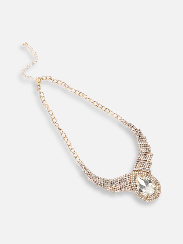 The Teardrop-Bling Statement Necklace - Crystal Silver