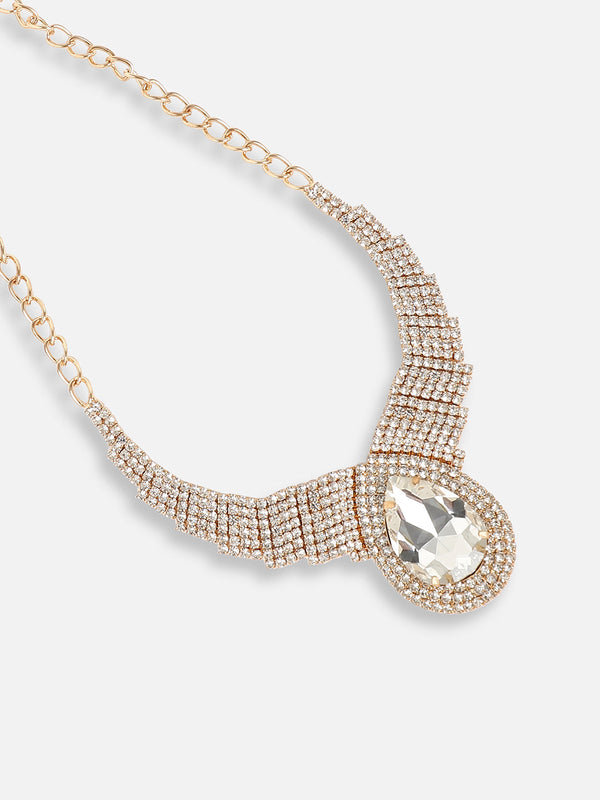 The Teardrop-Bling Statement Necklace - Crystal Silver