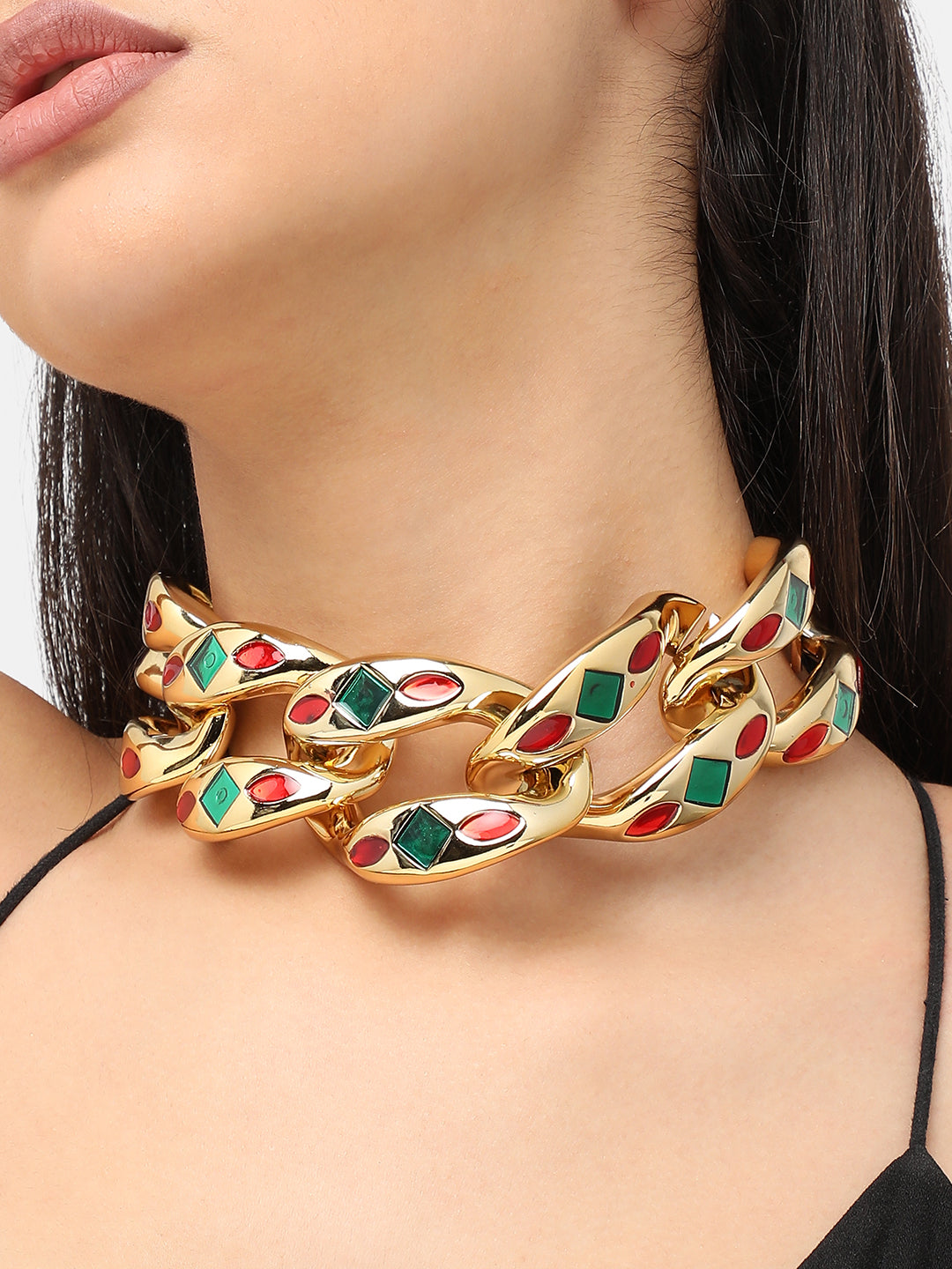 Women's Chunky-Enamel Chain Necklace - California Gold