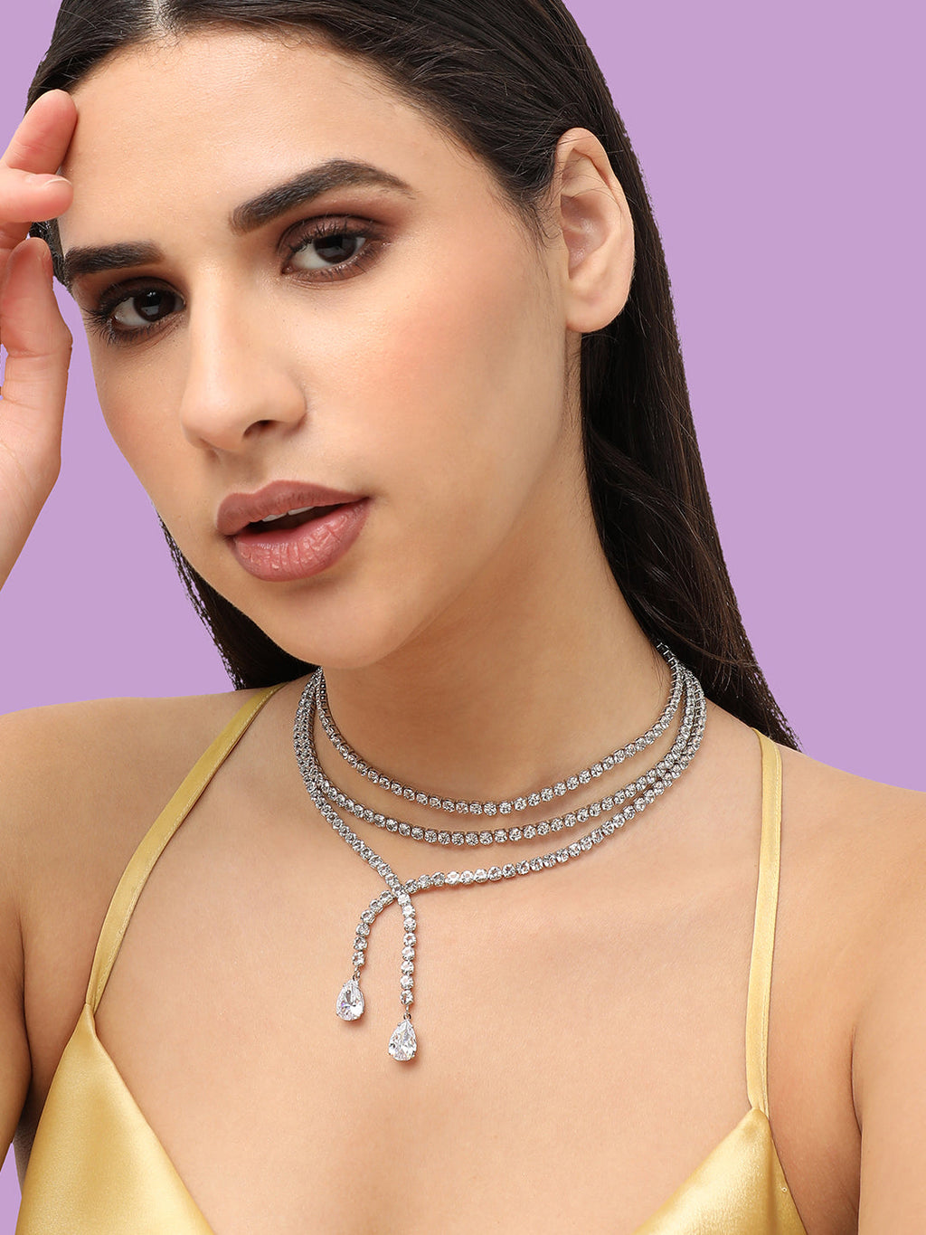 The Twisted-Bling Mult-Layer Necklace - Crystal Silver