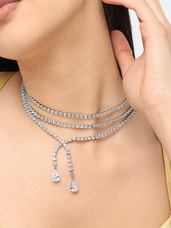 The Twisted-Bling Mult-Layer Necklace - Crystal Silver
