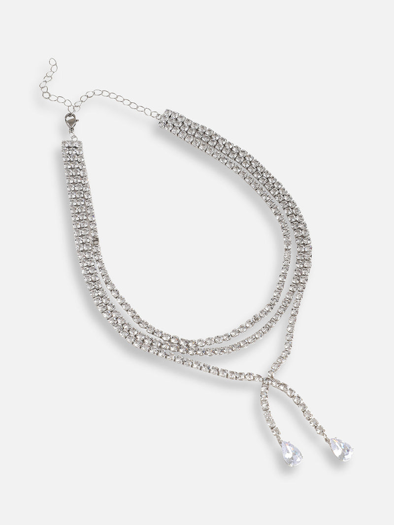 The Twisted-Bling Mult-Layer Necklace - Crystal Silver