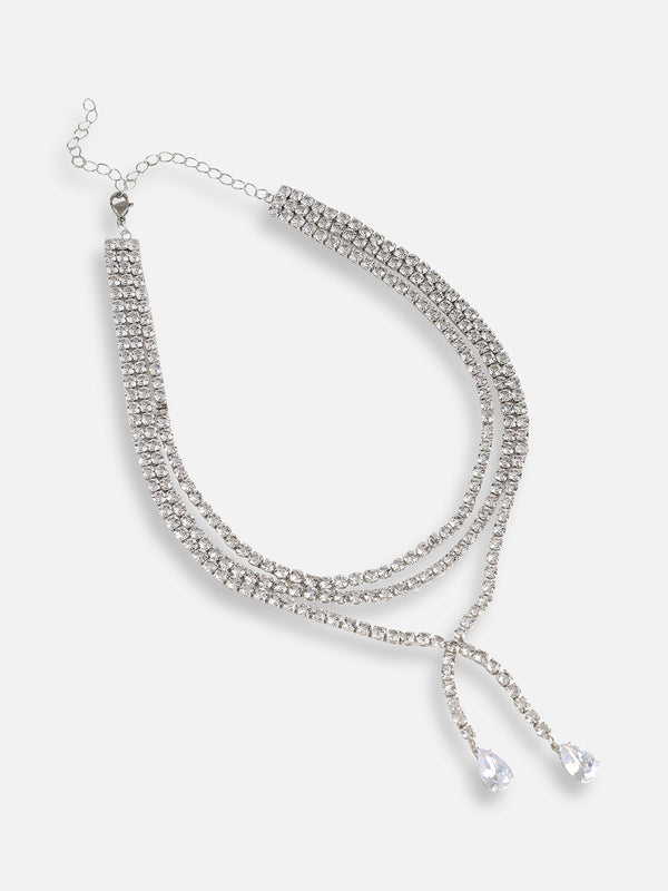 The Twisted-Bling Mult-Layer Necklace - Crystal Silver