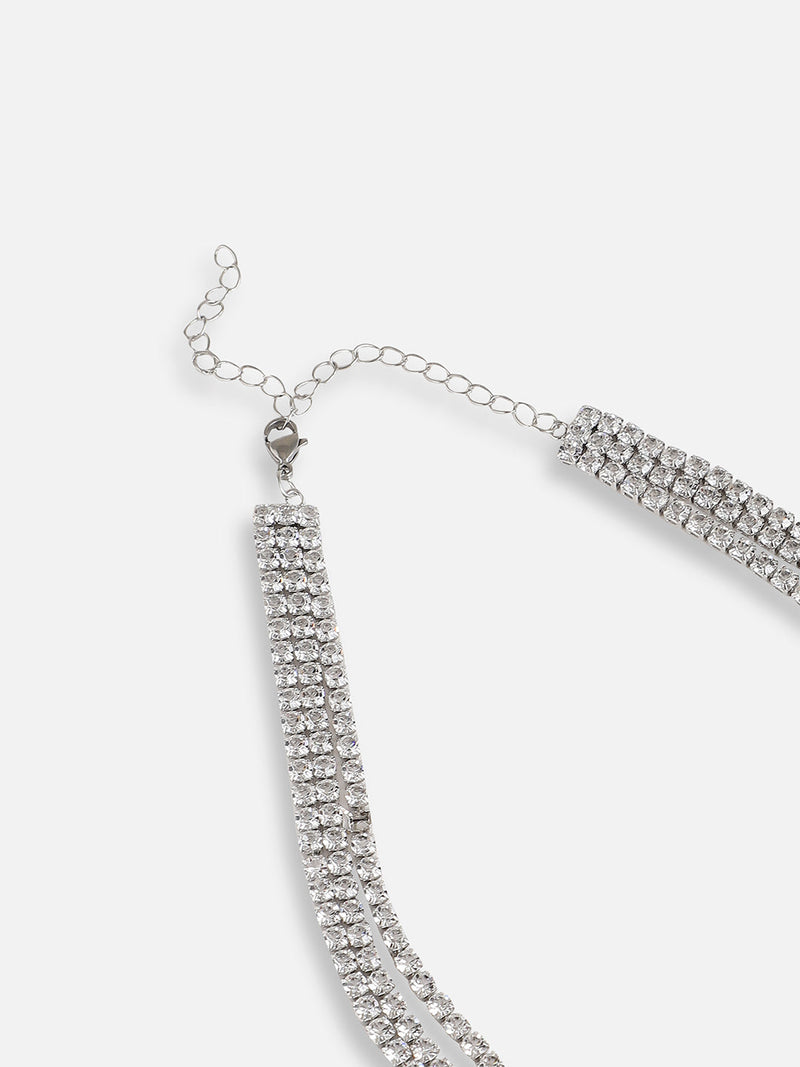 The Twisted-Bling Mult-Layer Necklace - Crystal Silver