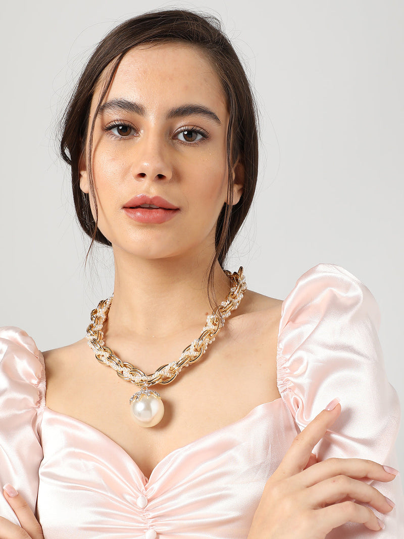 The Twisted Pearl-Drop Chain Necklace - Pearl White