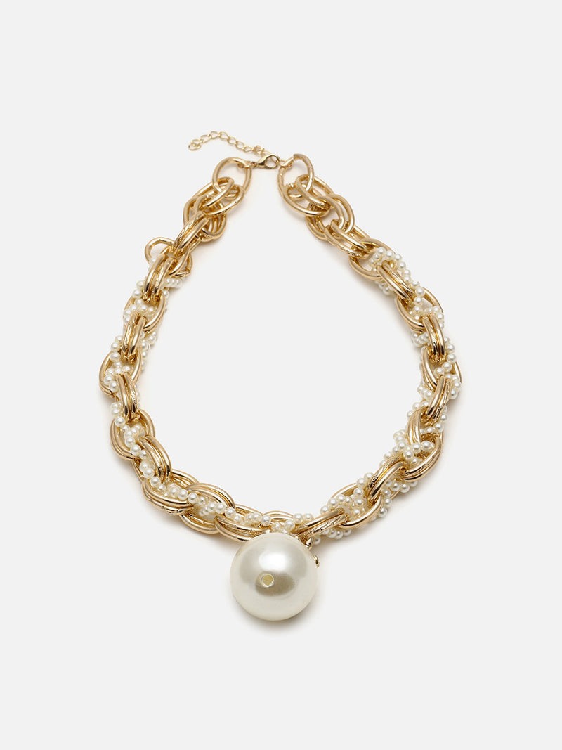 The Twisted Pearl-Drop Chain Necklace - Pearl White