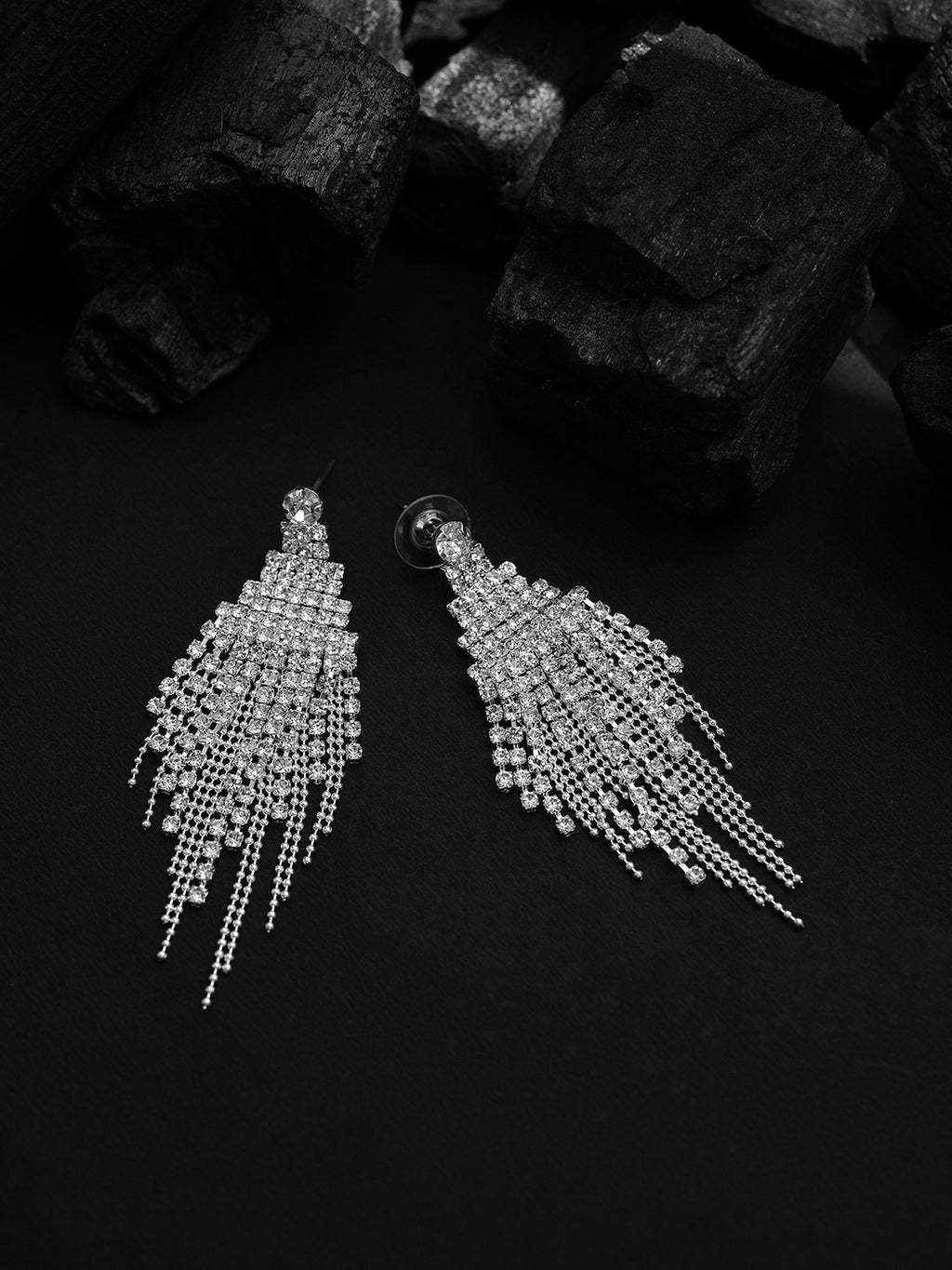 The Veil-Bling Drop Earrings - Crystal Silver