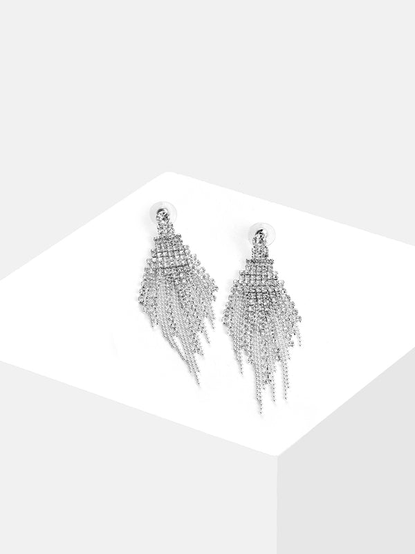 The Veil-Bling Drop Earrings - Crystal Silver