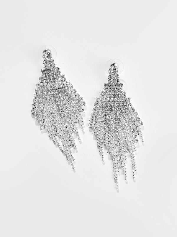 The Veil-Bling Drop Earrings - Crystal Silver