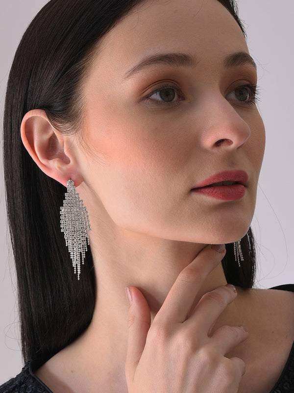 The Veil-Bling Drop Earrings - Crystal Silver