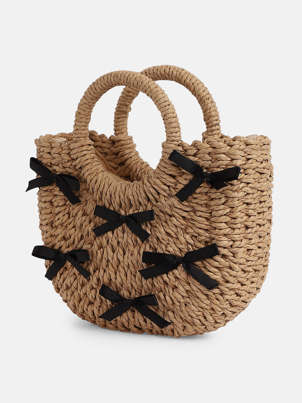 The Bow-Straw Hand Bag - Tan Brown