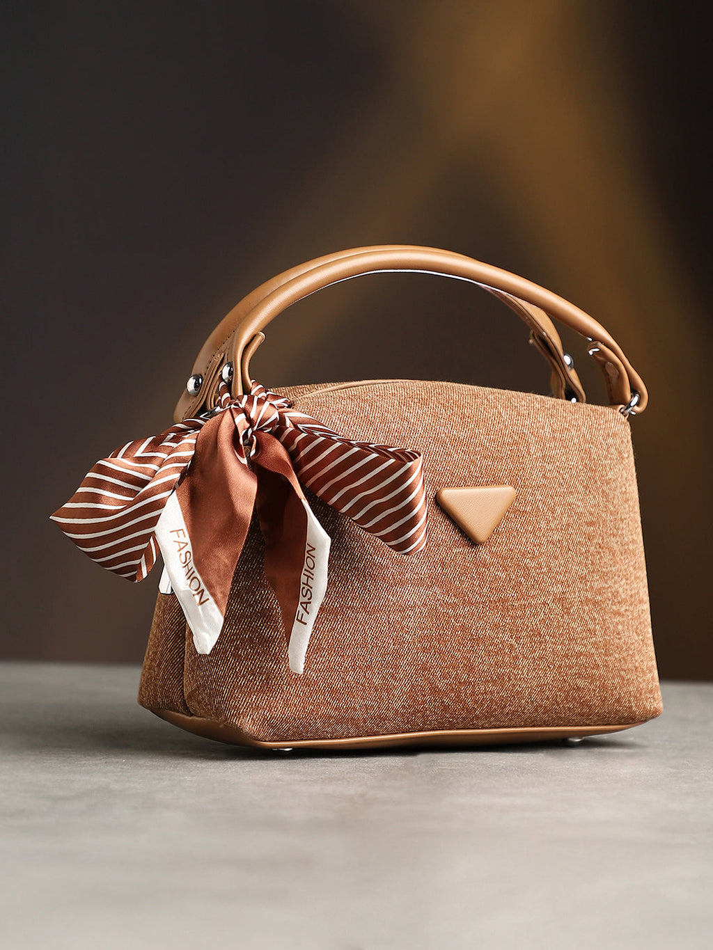 The Denim-Curve Hand Bag - Peanut Brown