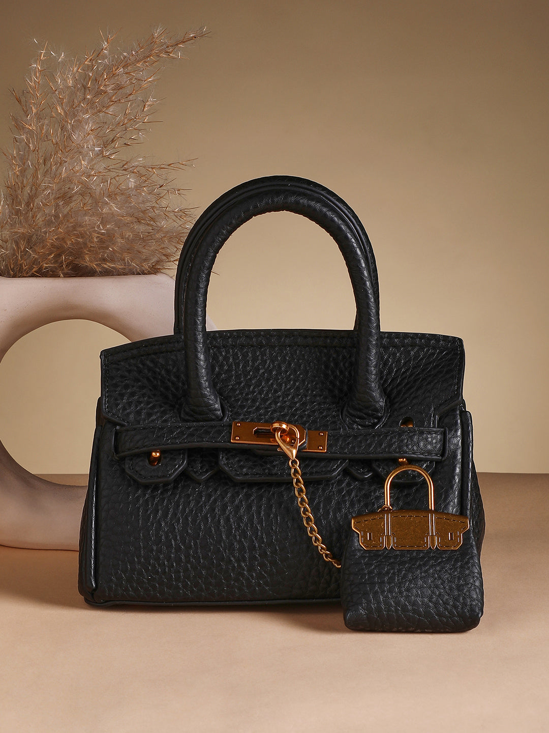 The Mini Overlap Satchel Sling Bag With Pouch - Onyx Black