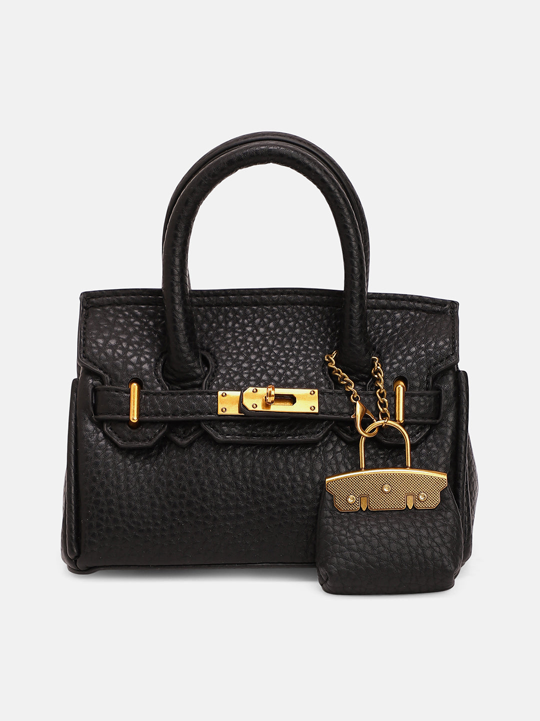 The Mini Overlap Satchel Sling Bag With Pouch - Onyx Black