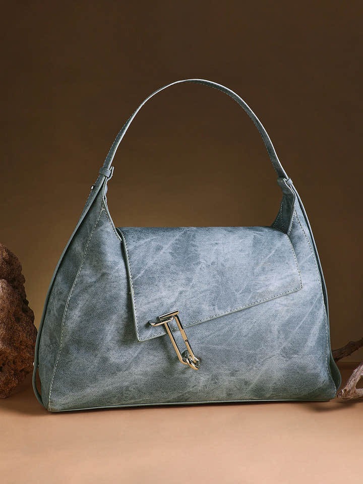 The Large Slant-Flap Hobo Bag - Icy Blue