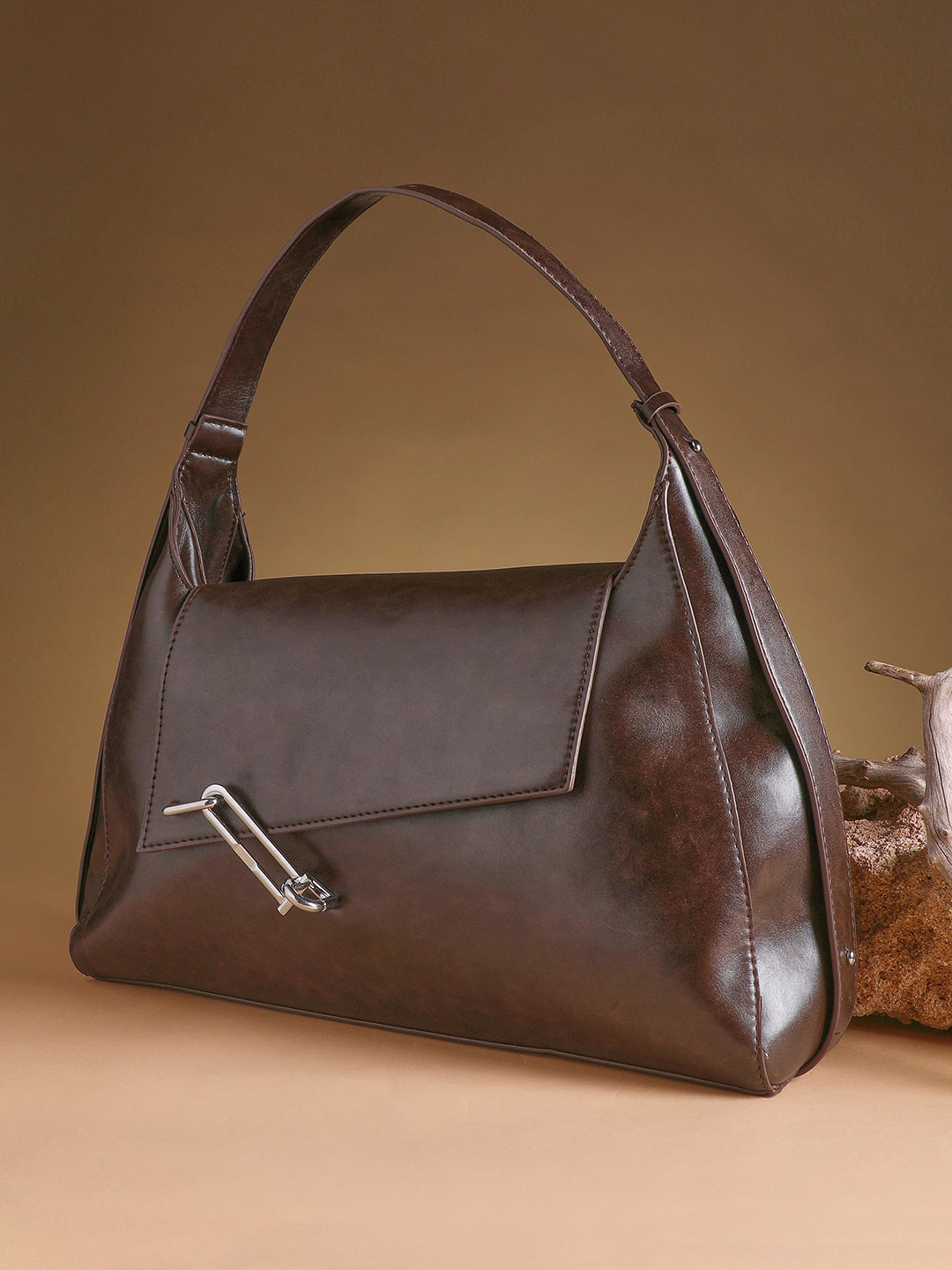 The Large Slant-Flap Hobo Bag - Coffee Brown