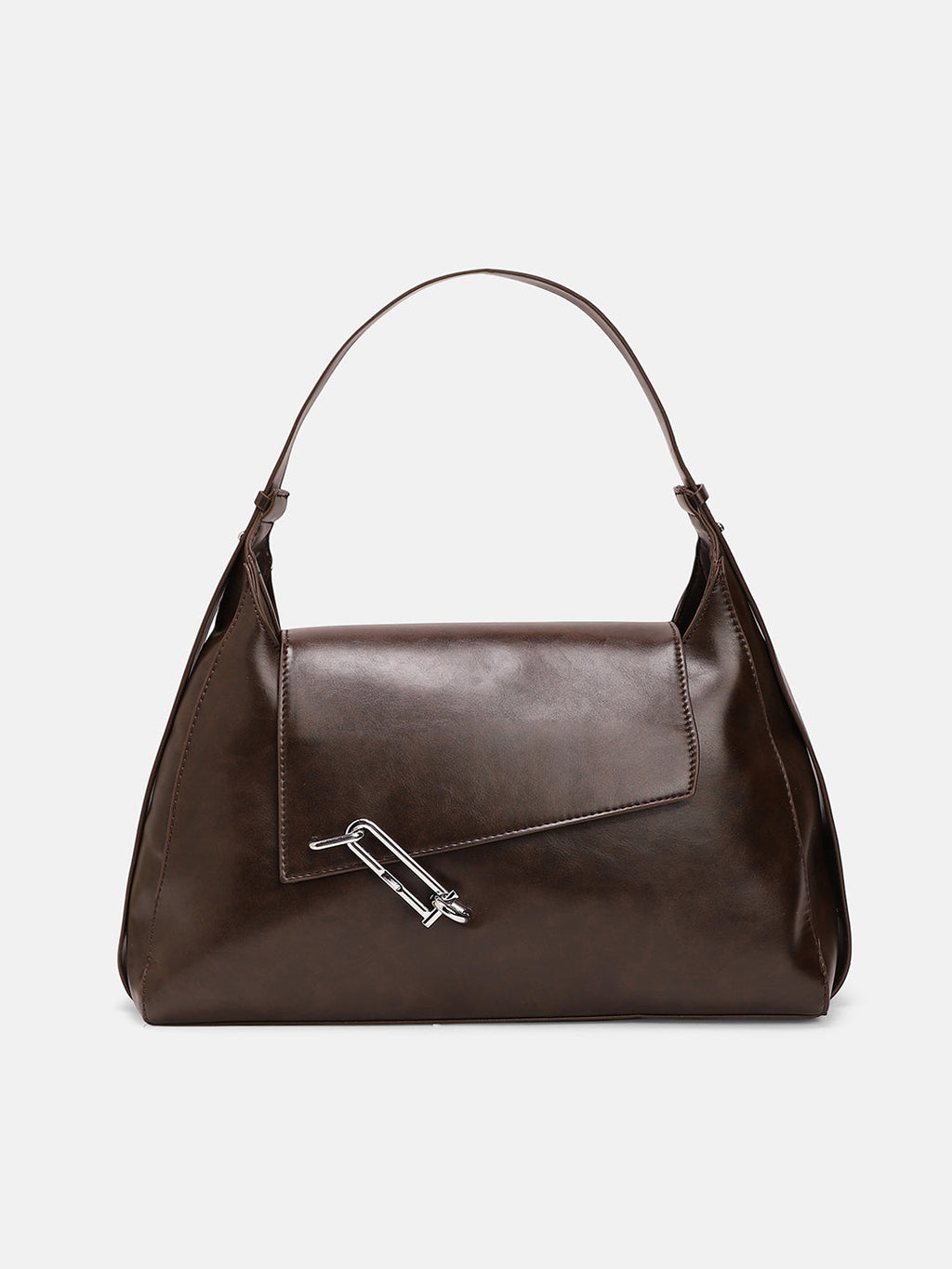 The Large Slant-Flap Hobo Bag - Coffee Brown