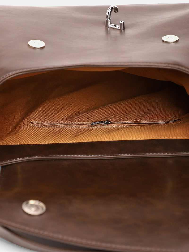 The Large Slant-Flap Hobo Bag - Coffee Brown
