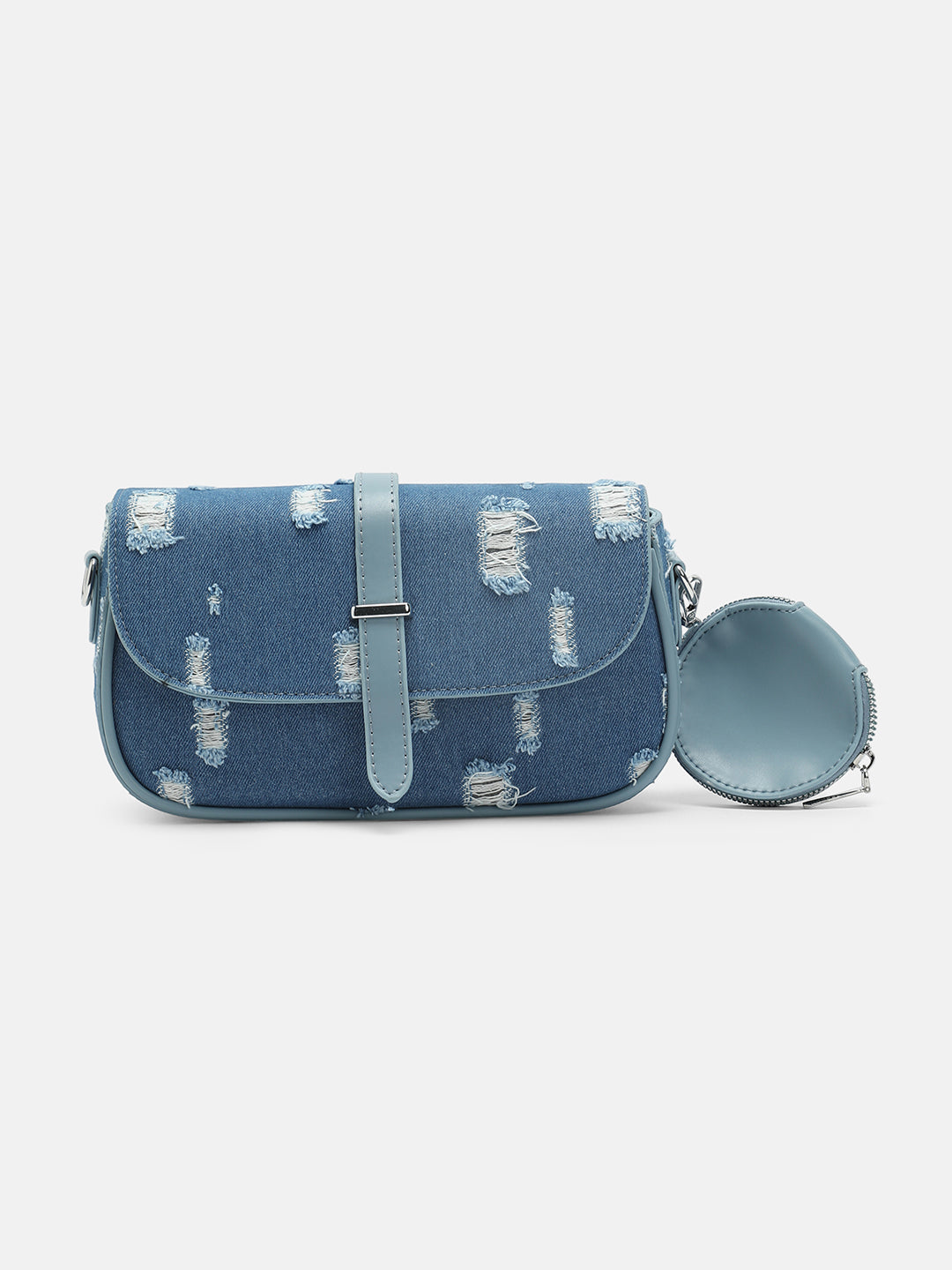 The Denim-Structured Sling Bag With Pouch - Indigo Blue