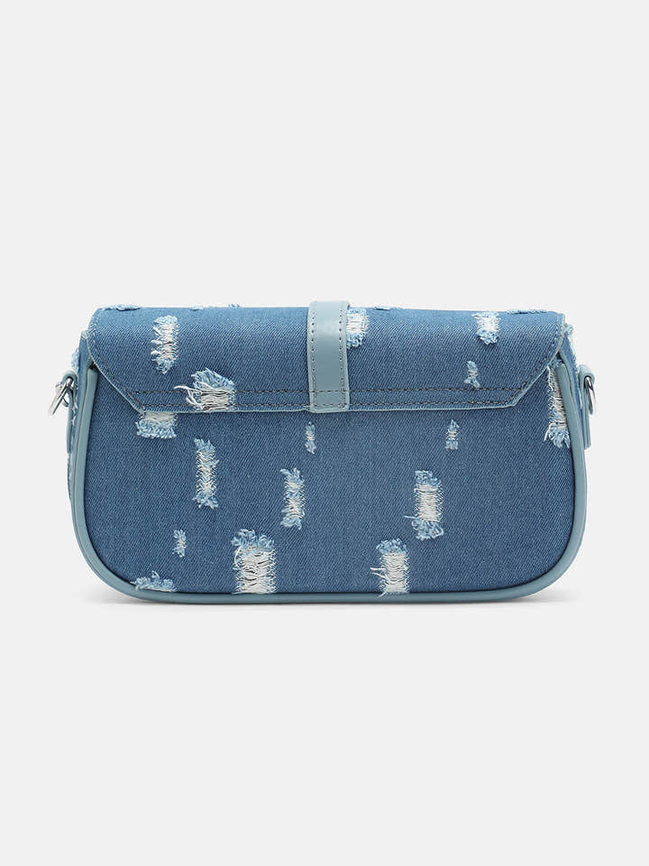 The Denim-Structured Sling Bag With Pouch - Indigo Blue