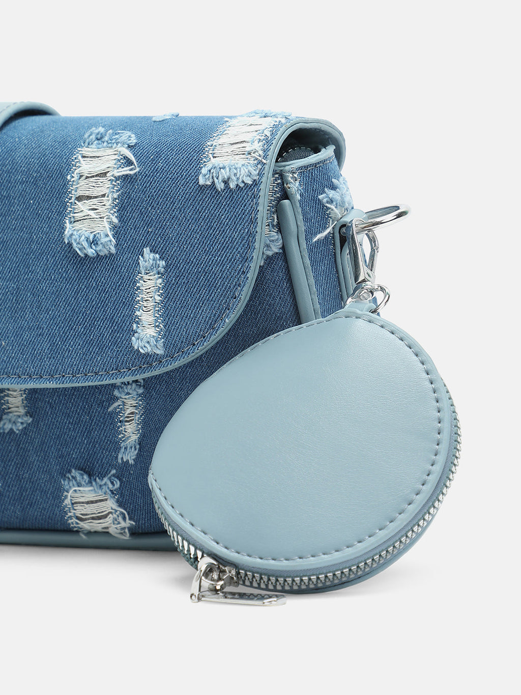 The Denim-Structured Sling Bag With Pouch - Indigo Blue