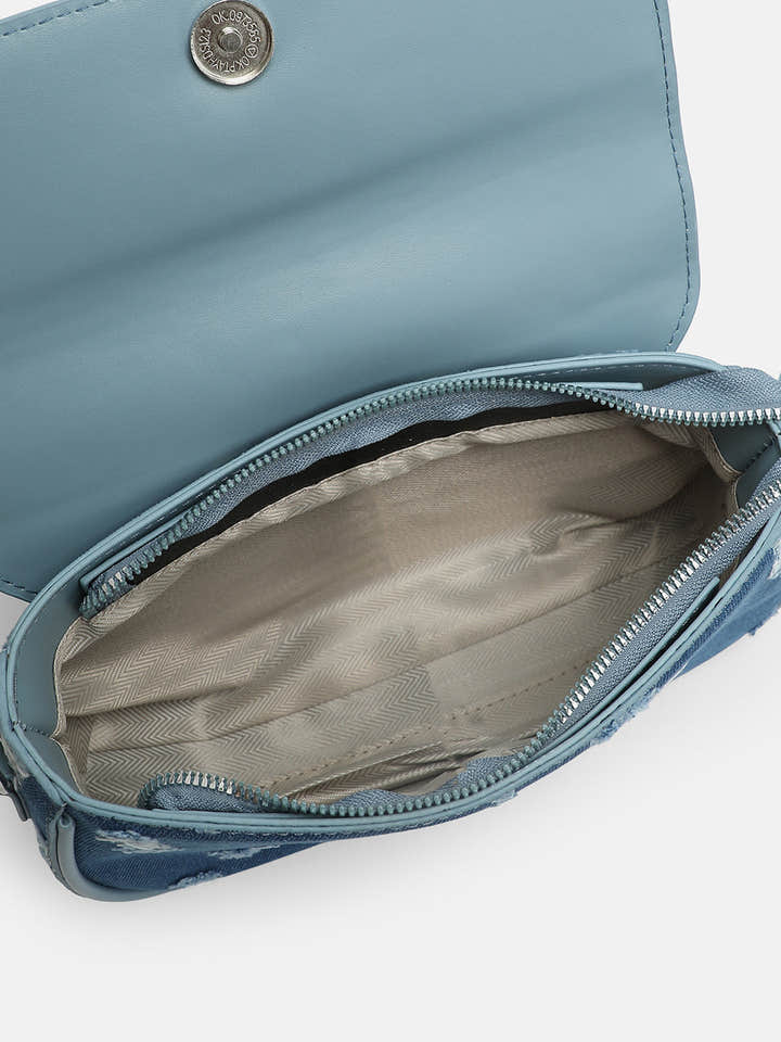 The Denim-Structured Sling Bag With Pouch - Indigo Blue