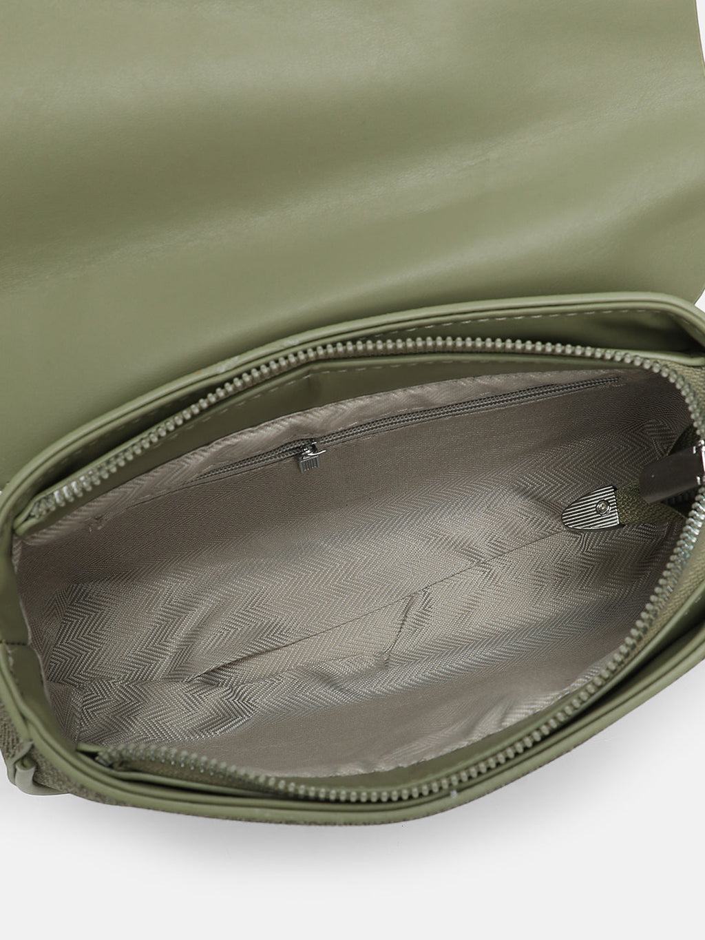 The Ribbed Curve Hand Bag - Olive Green