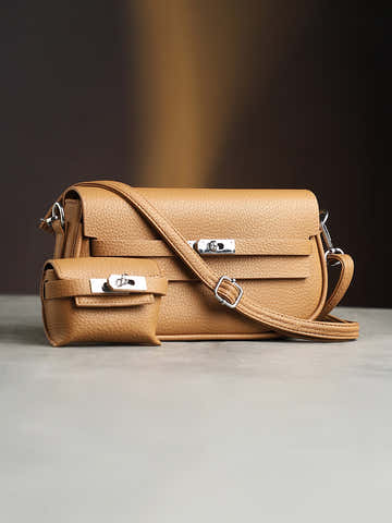 The Overlap-Curve Sling Bag With Pouch - Tan Brown