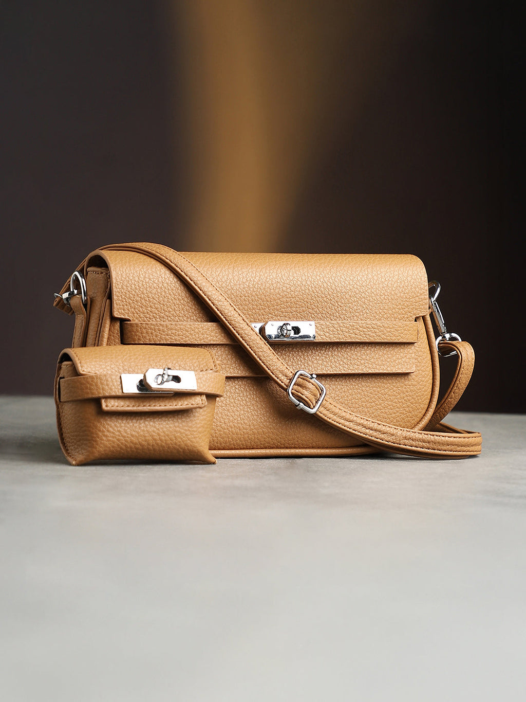 The Overlap-Curve Sling Bag With Pouch - Tan Brown