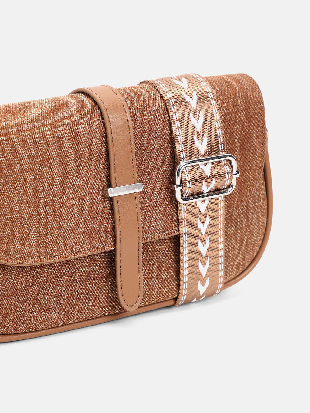 The Ribbed-Structured Sling Bag With Pouch - Peanut Brown