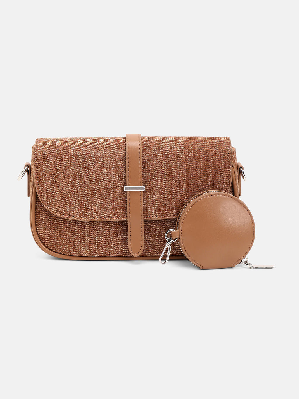 The Ribbed-Structured Sling Bag With Pouch - Peanut Brown