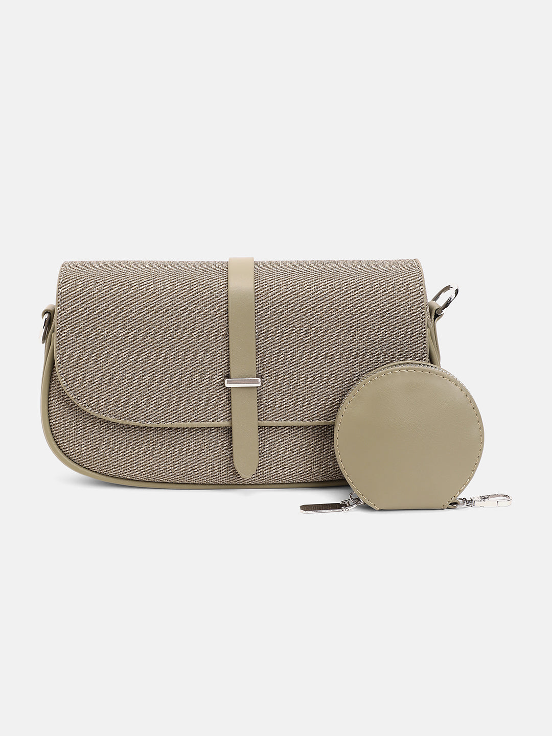 The Ribbed-Structured Sling Bag With Pouch - Olive Green